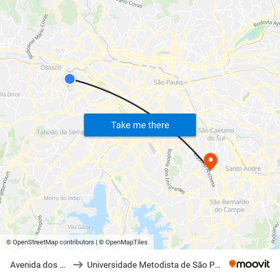 Avenida dos Autonomistas to Universidade Metodista de São Paulo (Campus Rudge Ramos ) map
