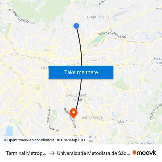 Terminal Metropolitano Vila Galvão to Universidade Metodista de São Paulo (Campus Rudge Ramos ) map