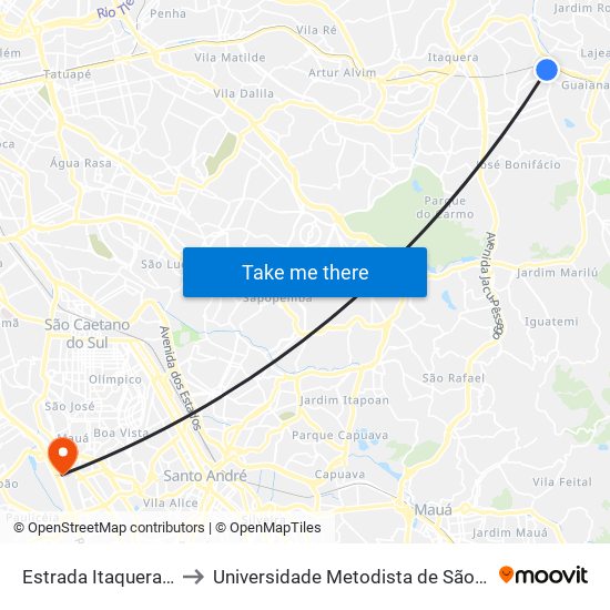 Estrada Itaquera Guaianazes 2220 to Universidade Metodista de São Paulo (Campus Rudge Ramos ) map