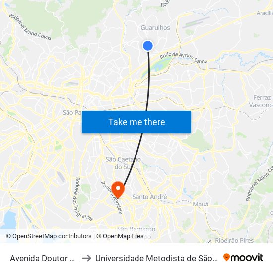 Avenida Doutor Timóteo Penteado to Universidade Metodista de São Paulo (Campus Rudge Ramos ) map