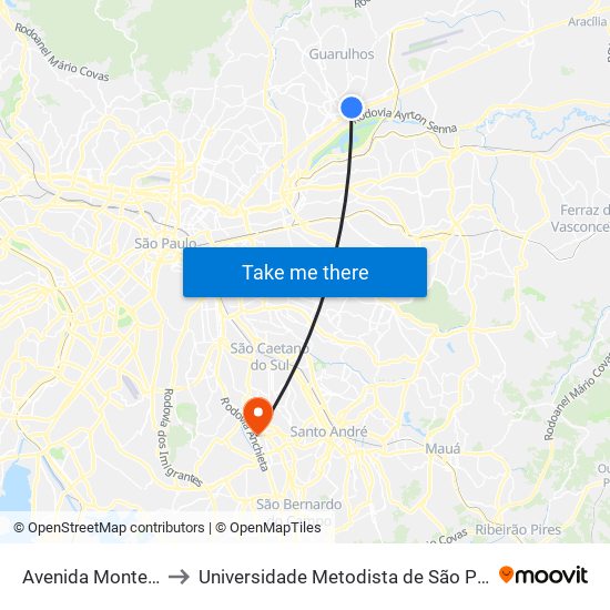 Avenida Monteiro Lobato 803 to Universidade Metodista de São Paulo (Campus Rudge Ramos ) map