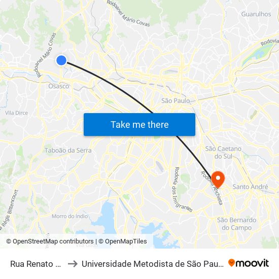 Rua Renato Marchionno to Universidade Metodista de São Paulo (Campus Rudge Ramos ) map