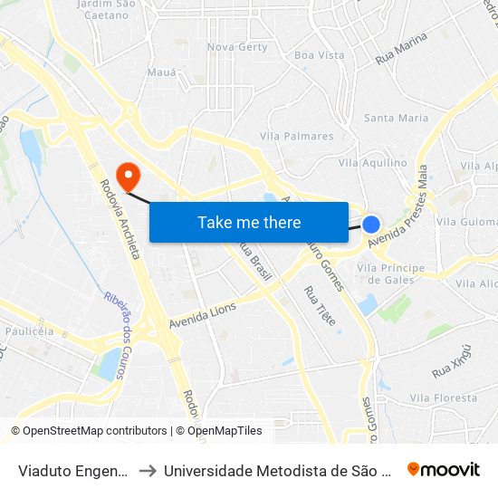 Viaduto Engenheiro Luís Meira to Universidade Metodista de São Paulo (Campus Rudge Ramos ) map