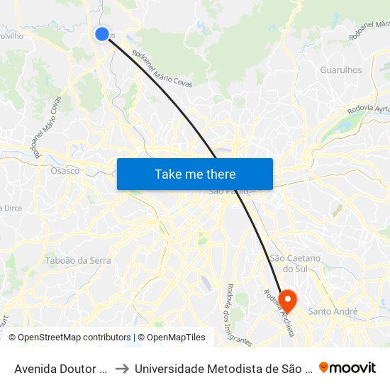 Avenida Doutor Sylvio de Campos to Universidade Metodista de São Paulo (Campus Rudge Ramos ) map