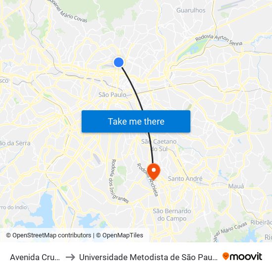 Avenida Cruzeiro do Sul to Universidade Metodista de São Paulo (Campus Rudge Ramos ) map