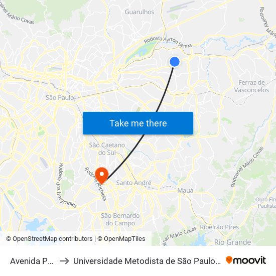 Avenida Paranaguá to Universidade Metodista de São Paulo (Campus Rudge Ramos ) map