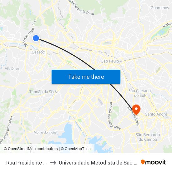 Rua Presidente Costa e Silva 930 to Universidade Metodista de São Paulo (Campus Rudge Ramos ) map
