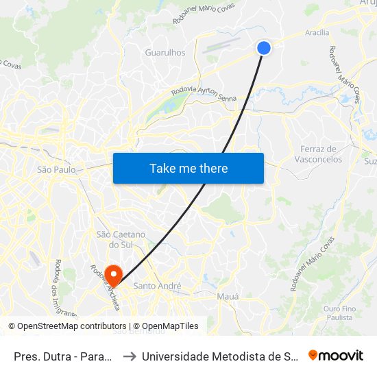 Pres. Dutra - Parada Parque Alvorada Sul to Universidade Metodista de São Paulo (Campus Rudge Ramos ) map