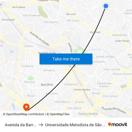 Avenida da Barreira Grande 1679 to Universidade Metodista de São Paulo (Campus Rudge Ramos ) map