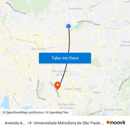 Avenida Antônieta to Universidade Metodista de São Paulo (Campus Rudge Ramos ) map