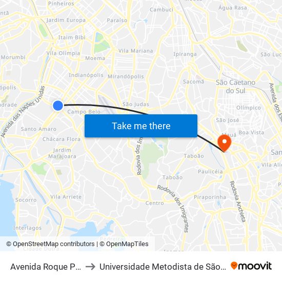 Avenida Roque Petroni Júnior 6101 to Universidade Metodista de São Paulo (Campus Rudge Ramos ) map