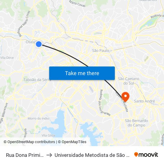 Rua Dona Primitiva Vianco, 475 to Universidade Metodista de São Paulo (Campus Rudge Ramos ) map