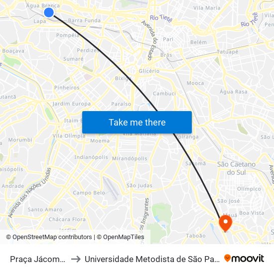Praça Jácomo Zanella 234 to Universidade Metodista de São Paulo (Campus Rudge Ramos ) map