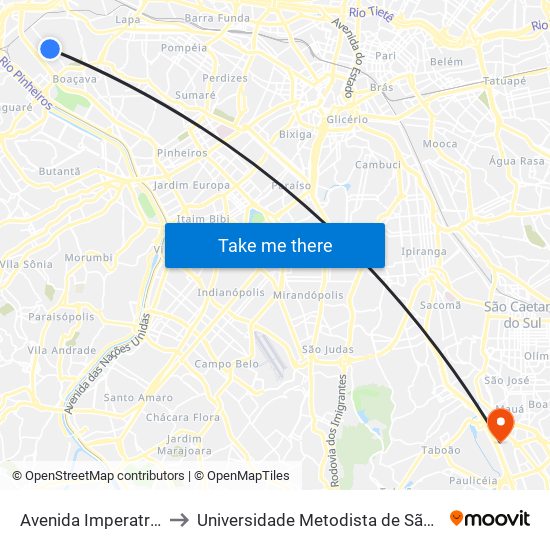 Avenida Imperatriz Leopoldina 1022 to Universidade Metodista de São Paulo (Campus Rudge Ramos ) map