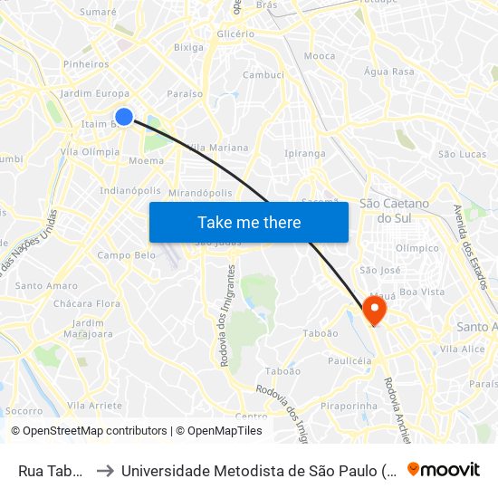 Rua Tabapuã 81 to Universidade Metodista de São Paulo (Campus Rudge Ramos ) map