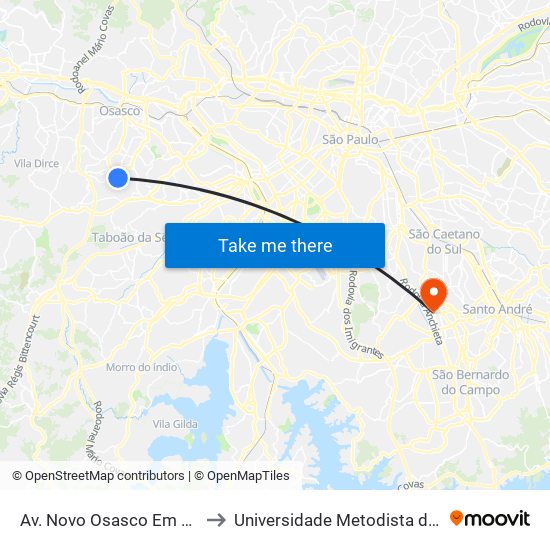 Av. Novo Osasco Em Frente Ao Terminal Novo Osasco to Universidade Metodista de São Paulo (Campus Rudge Ramos ) map