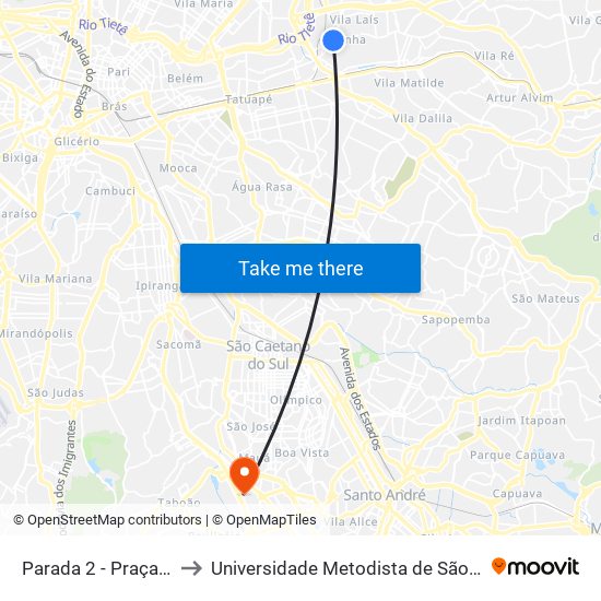 Parada 2 - Praça Oito de Setembro to Universidade Metodista de São Paulo (Campus Rudge Ramos ) map