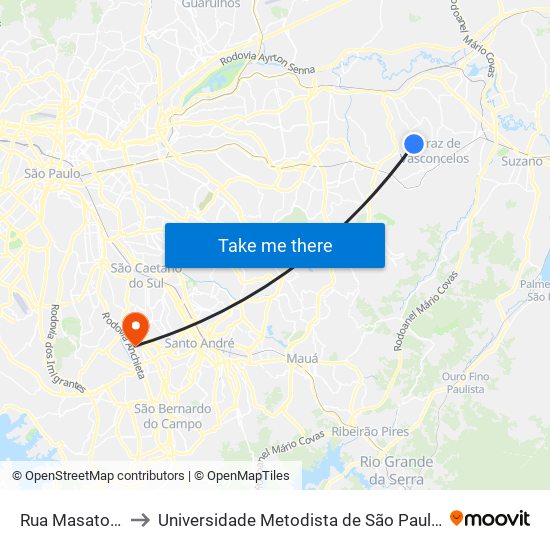 Rua Masato Sakai, 180 to Universidade Metodista de São Paulo (Campus Rudge Ramos ) map