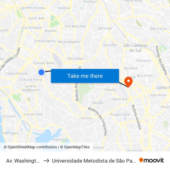 Av. Washington Luiz, 4512 to Universidade Metodista de São Paulo (Campus Rudge Ramos ) map