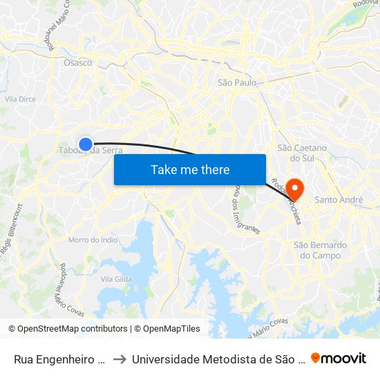 Rua Engenheiro Hugo Takahashi 2 to Universidade Metodista de São Paulo (Campus Rudge Ramos ) map