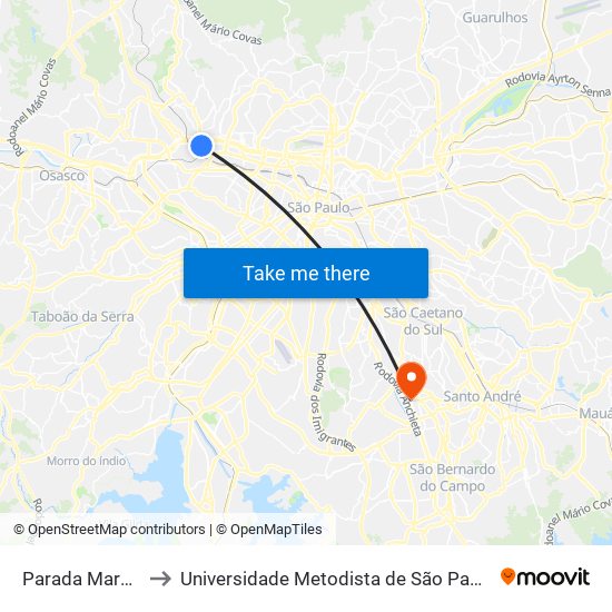 Avenida Ermano Marchetti - Parada Marginal, Sentido Centro to Universidade Metodista de São Paulo (Campus Rudge Ramos ) map