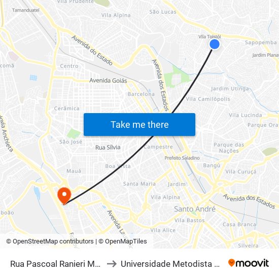 Rua Pascoal Ranieri Mazzilli, 90 - Vila Mendes, São Paulo to Universidade Metodista de São Paulo (Campus Rudge Ramos ) map