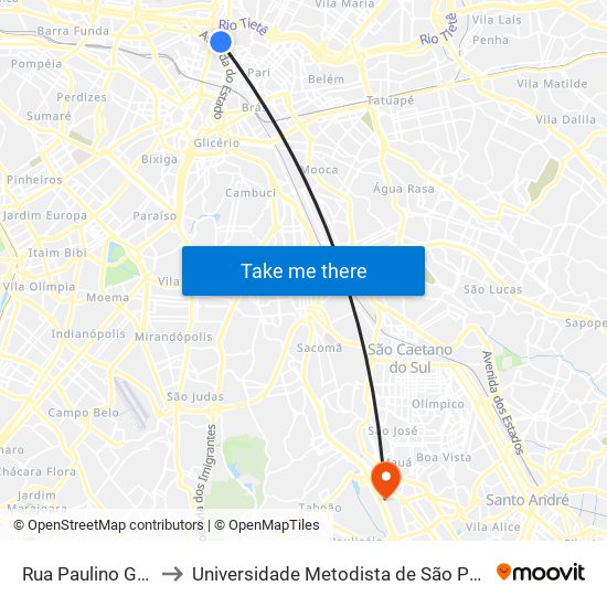 Rua Paulino Guimarães, 121 to Universidade Metodista de São Paulo (Campus Rudge Ramos ) map