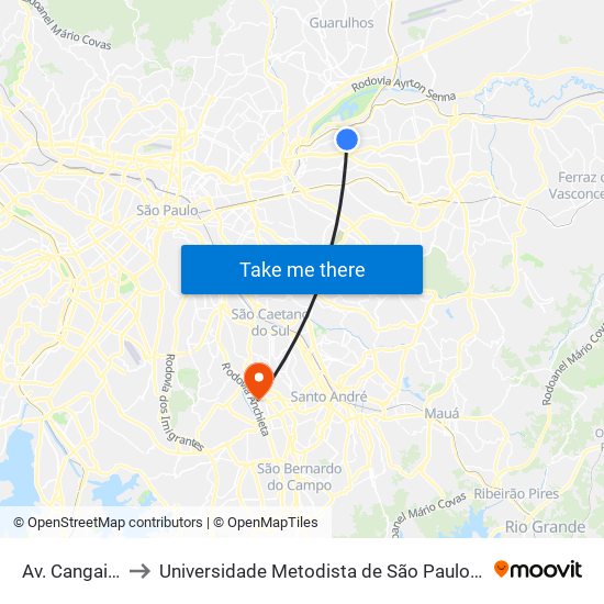 Av. Cangaiba, 3722 to Universidade Metodista de São Paulo (Campus Rudge Ramos ) map