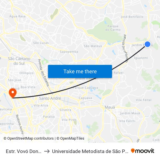 Estr. Vovó Dona Carolina, 351 to Universidade Metodista de São Paulo (Campus Rudge Ramos ) map