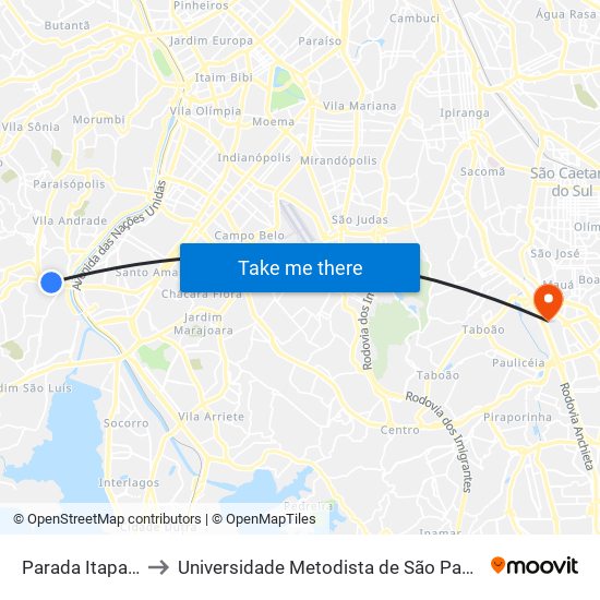 Parada Itapaiúna 2 - C/B to Universidade Metodista de São Paulo (Campus Rudge Ramos ) map