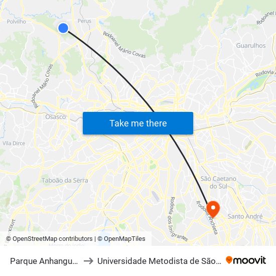 Parque Anhanguera - Sentido Perus to Universidade Metodista de São Paulo (Campus Rudge Ramos ) map