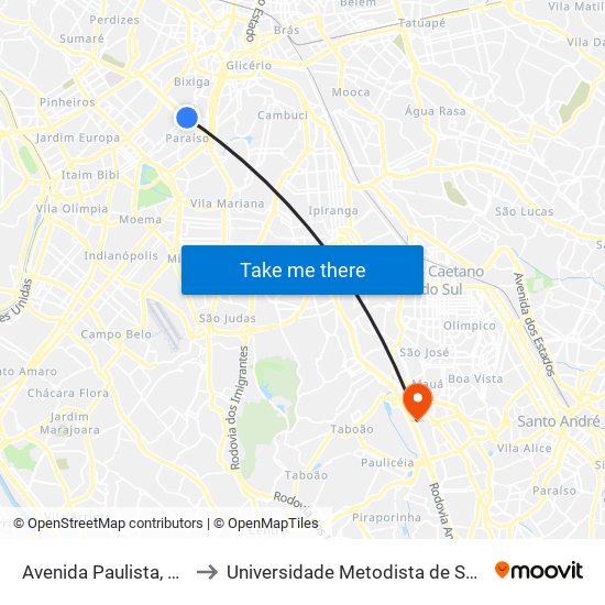 Avenida Paulista, 500 • Metrô Brigadeiro to Universidade Metodista de São Paulo (Campus Rudge Ramos ) map