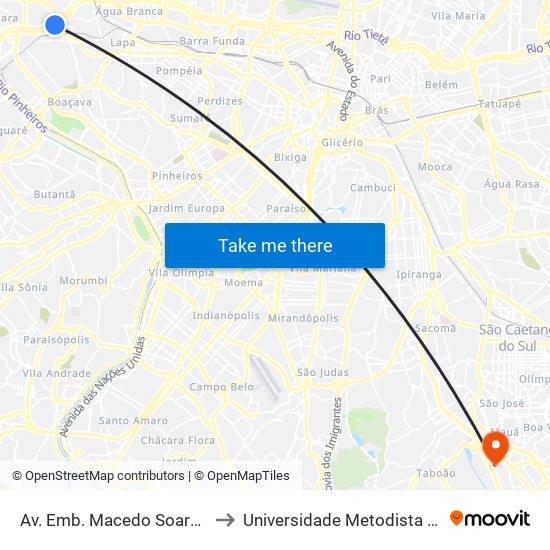 Av. Emb. Macedo Soares, 3901 - Vila Leopoldina, São Paulo to Universidade Metodista de São Paulo (Campus Rudge Ramos ) map