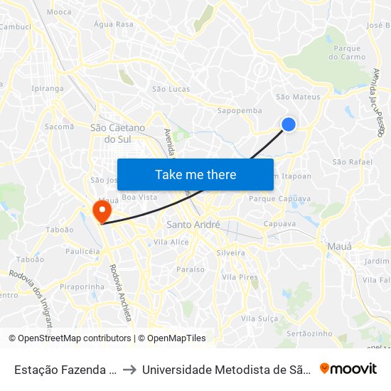 Estação Fazenda da Juta - Monotrilho to Universidade Metodista de São Paulo (Campus Rudge Ramos ) map