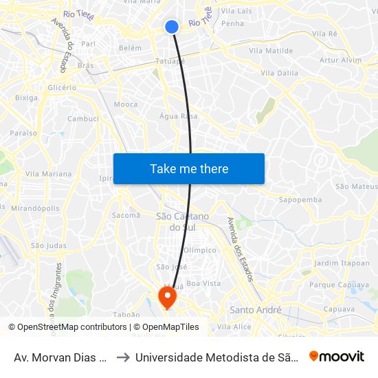 Av. Morvan Dias de Figueiredo, 6157 to Universidade Metodista de São Paulo (Campus Rudge Ramos ) map