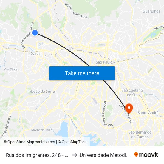 Rua dos Imigrantes, 248 - Ponto Final do Jardim Açucará - Bonança, Osasco to Universidade Metodista de São Paulo (Campus Rudge Ramos ) map