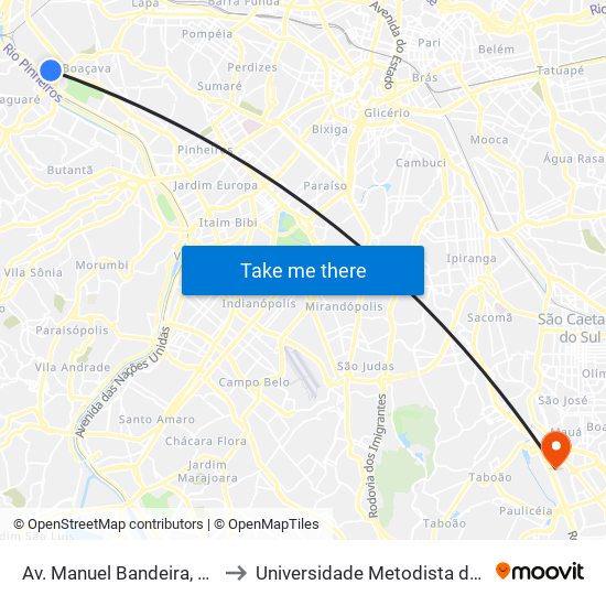 Av. Manuel Bandeira, 360 - Vila Leopoldina, São Paulo to Universidade Metodista de São Paulo (Campus Rudge Ramos ) map