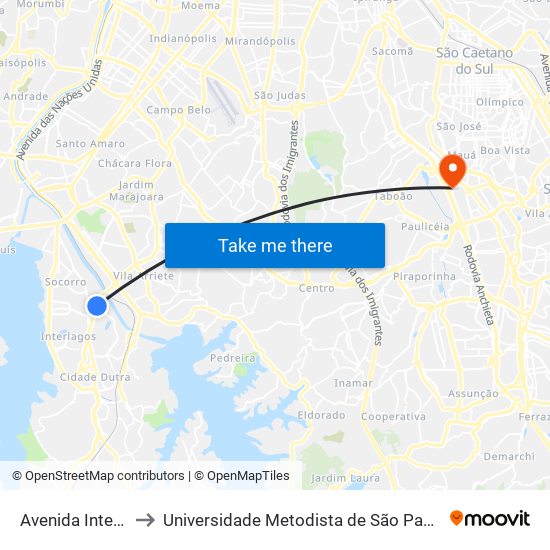 Avenida Interlagos 5220 to Universidade Metodista de São Paulo (Campus Rudge Ramos ) map