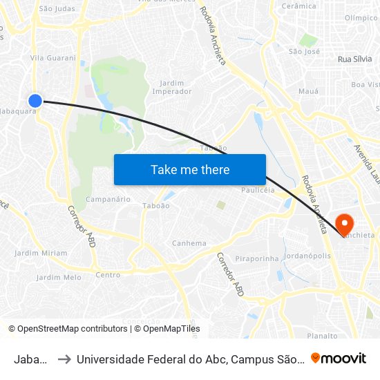 Jabaquara to Universidade Federal do Abc, Campus São Bernardo do Campo map