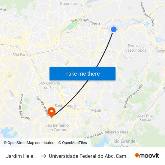 Jardim Helena-Vila Mara to Universidade Federal do Abc, Campus São Bernardo do Campo map