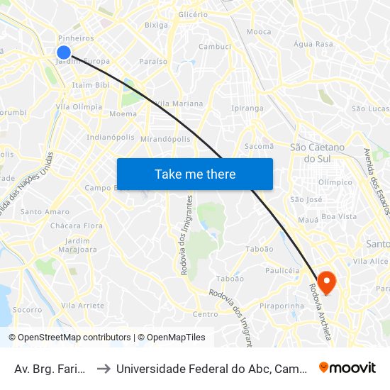 Av. Brg. Faria Lima, 1384 to Universidade Federal do Abc, Campus São Bernardo do Campo map