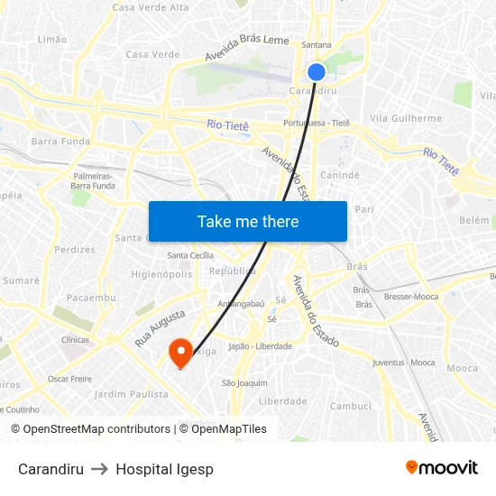 Carandiru to Hospital Igesp map