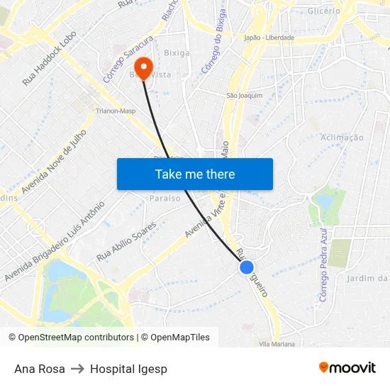 Ana Rosa to Hospital Igesp map