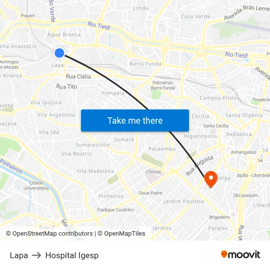 Lapa to Hospital Igesp map