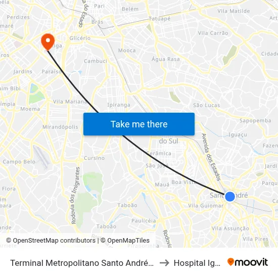 Terminal Metropolitano Santo André Leste to Hospital Igesp map