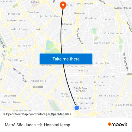 Metrô São Judas to Hospital Igesp map