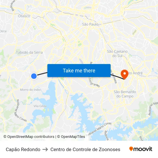 Capão Redondo to Centro de Controle de Zoonoses map
