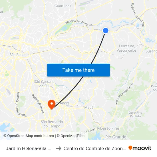 Jardim Helena-Vila Mara to Centro de Controle de Zoonoses map