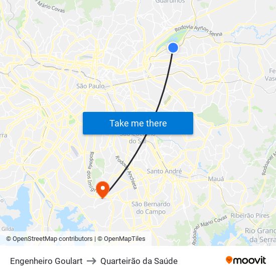 Engenheiro Goulart to Quarteirão da Saúde map