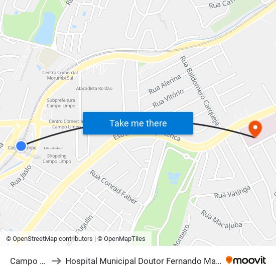 Campo Limpo to Hospital Municipal Doutor Fernando Mauro Pires da Rocha map